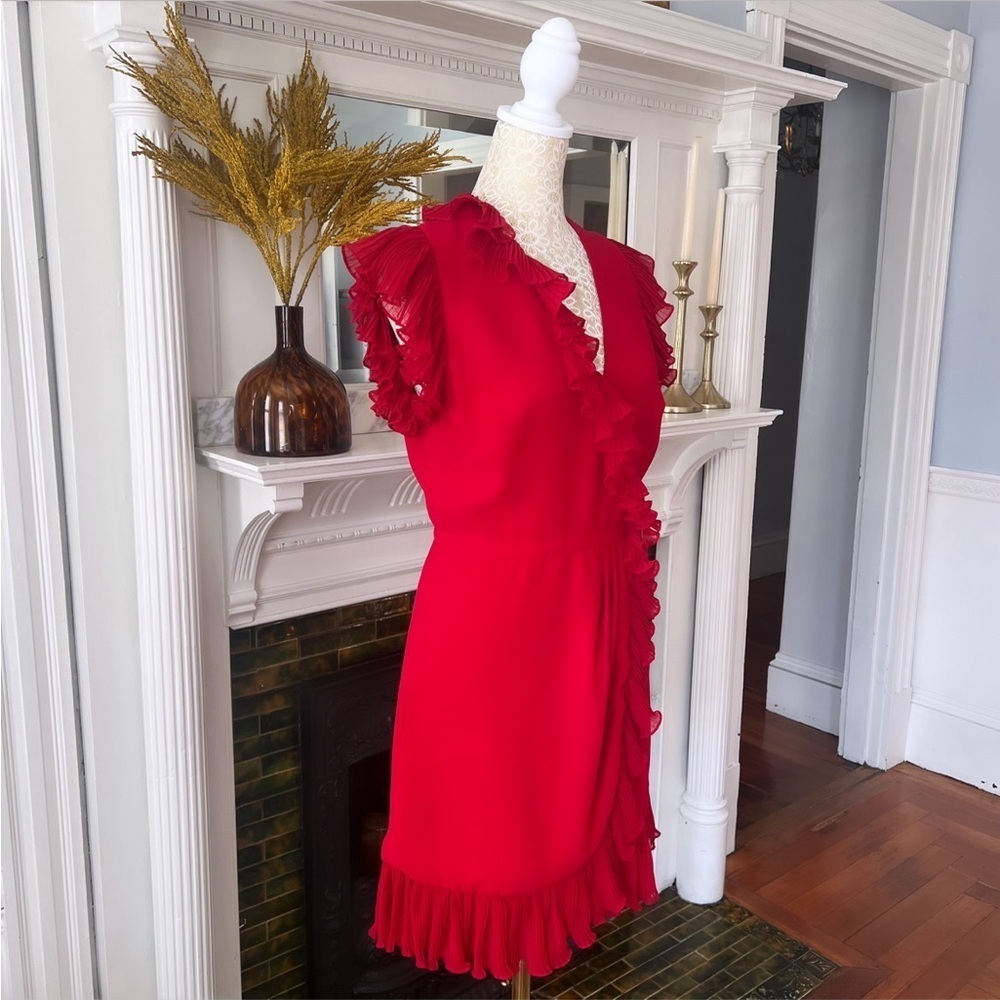 JILL STUART Red Flutter Ruffle Trim V-Neck Mini Dress‎ Size 6 - Picture 5 of 14